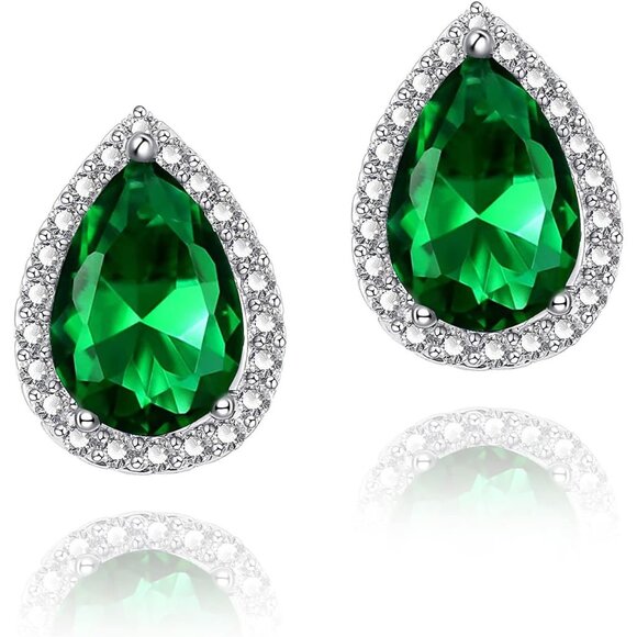 Women's Teardrop Mall Dainty Birthstone Cubic Zirconia Green Elegant Earring - Picture 1 of 6